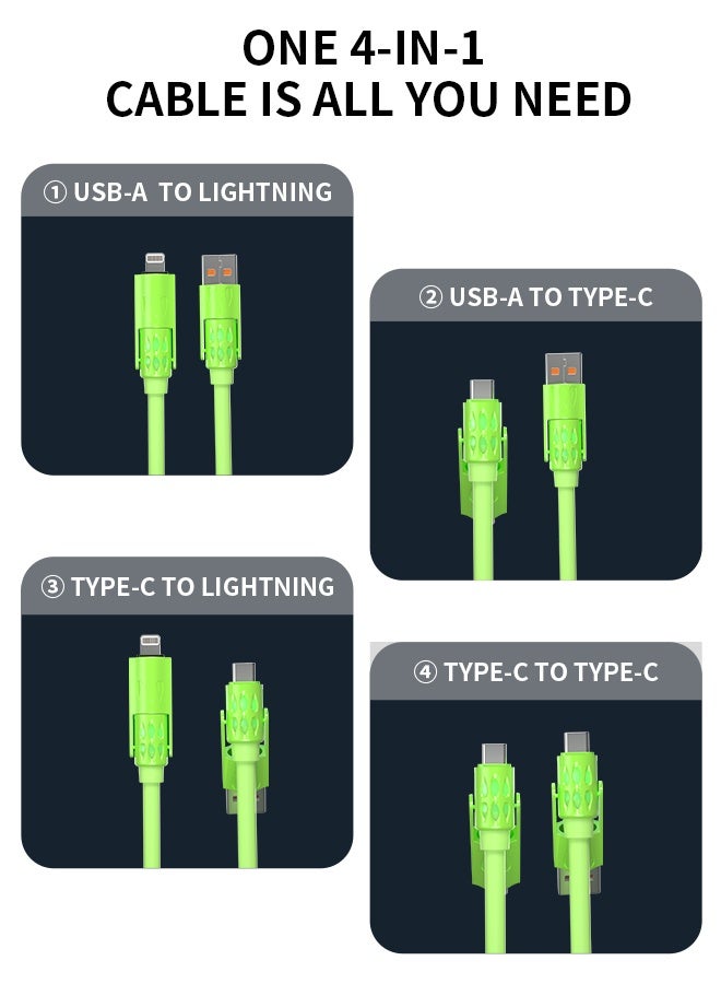 وابيك كابل شحن سريع 4 في 1 من علامة كورية، قوة 60 واط، USB-A و Type-C إلى Type-C / Lightning، سيليكون سائل، نقل بيانات 480Mbps، أخضر - Image 4